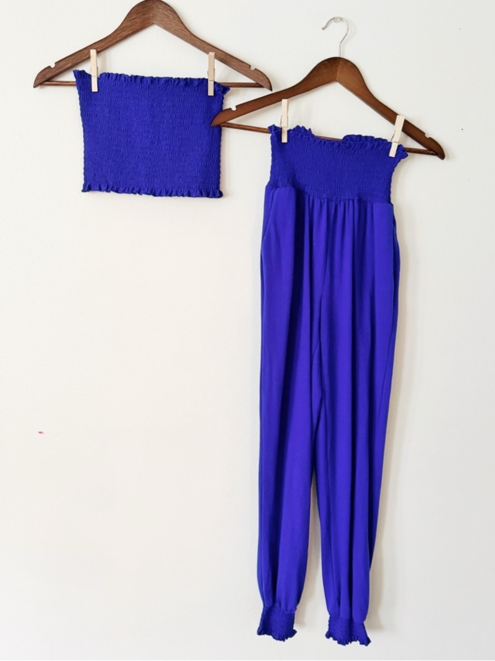 Zenana Outfitters Royal Blue Smocked Strapless Set small